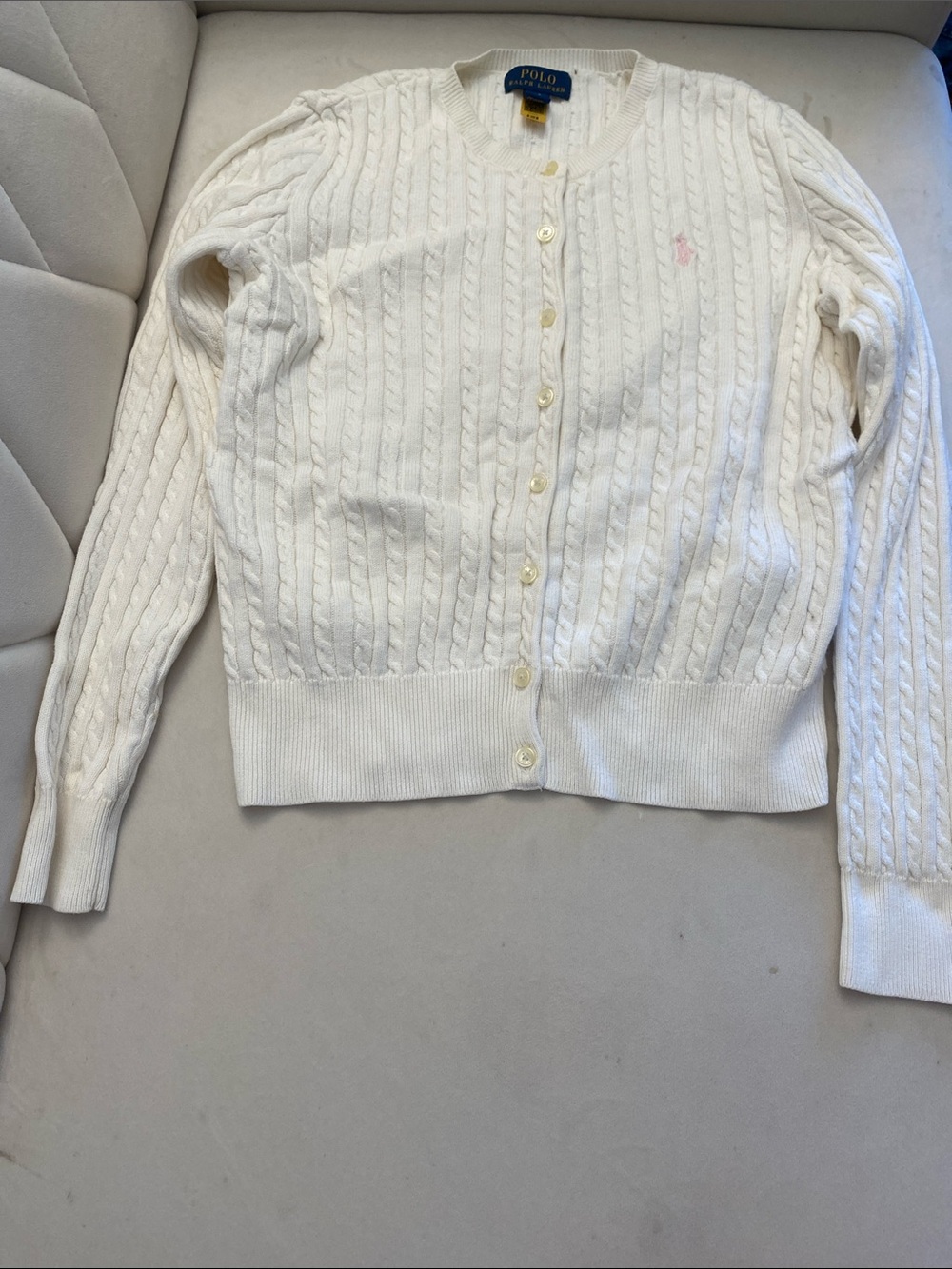 Polo by Ralph Lauren White Cable-Knit Button Cardigan